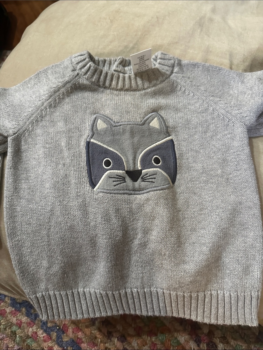 Gymboree Cozy Critters Raccoon Sweater 12-18M Gray Cotton
